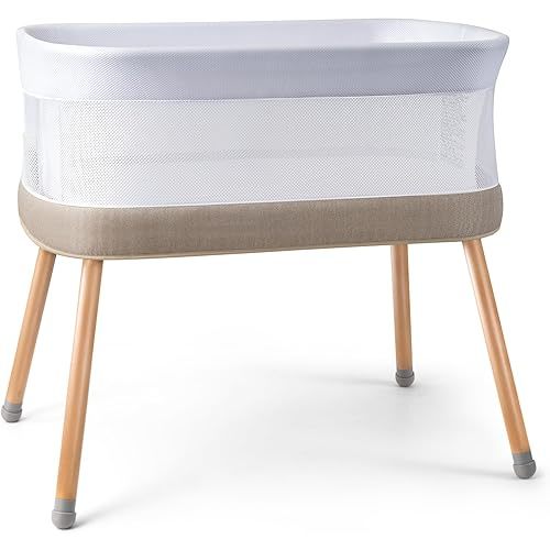 Rocking Bassinet for Baby 3 Speeds Electric Bedside Sleeper with White Noise, Smart Motion Detection, Automatic Bedside Crib for Newborn, Brownish-Yellow
