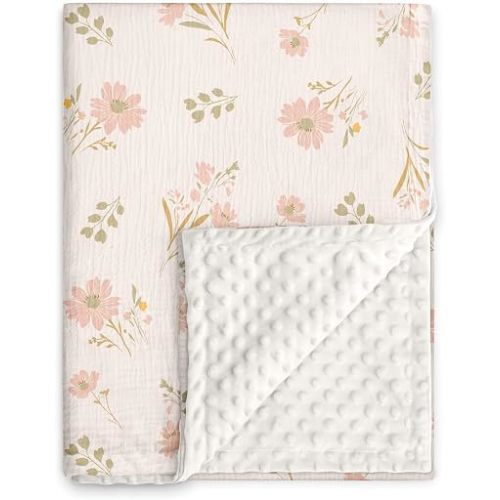 Muslin Baby Blankets for Boys & Girls, Soft Minky Back Toddler Blanket