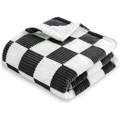 HOMRITAR Black and White Baby Blanket for Boys Ultra Soft Warm Lightweight Toddler Blanket with High Contrast Checkered, 3D Double Layer Fleece for Newborn Visual Touch Sensory 30x40 Inch