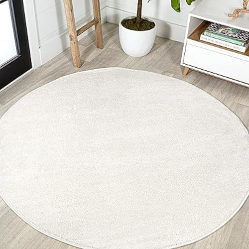 Eyely UES100T-6R Supersoft Haze Solid Low-Pile Indoor Area Rug, Coastal, Bohemian, Minimalist, Classic, Casual for Bedroom,Kitchen,Living Room,Non Shedding,Easy-Washing, Cream, 6' Round