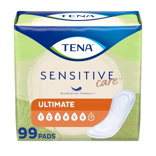 TENA Incontinence Pads, Bladder Control & Postpartum for Women, Ultimate Absorbency, Extra Coverage, Long, Sensitive Care, 99 Count