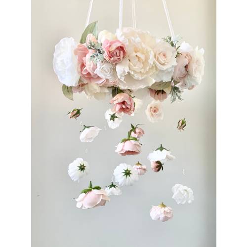 Crystal Flower Mobile, Nursery Mobile, Baby Girl Mobile, Woodland Nursery Decor, Floral Mobile, flower chandelier