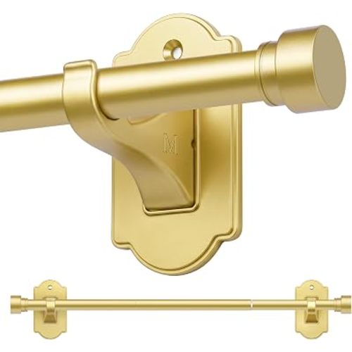 TONIAL Gold Curtain Rods No Drilling for Windows from 40 to 53 Inches, 5/8 Inch Curtain Rod 32 to 58 Inch with Adhesive Brackets without Drilling, Renter Apartment Friendly Adjustable Drapery Rods