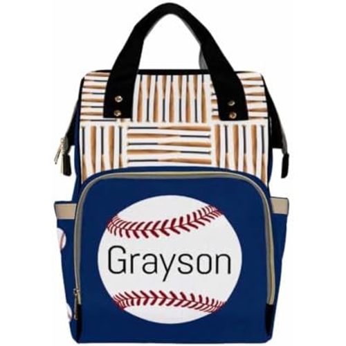 Personalized Diaper Bag with Name Customized Baseball Pattern School Bag, Monogram Nappy Baseball Backpack with Thermal Pockets for Adults Kids, Large Capacity Waterproof Diaper Bag for Travel