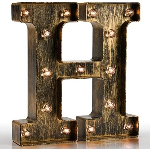 Pooqla Vintage Light Up Marquee Letters with Lights – Illuminated Industrial Style Lighted Alphabet Letter Signs - Coffee Bar Apartment Bedroom Wall Home Initials Decor A-Z