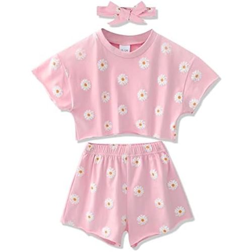 WESIDOM Toddler Girl Clothes Baby Girls Outfits 6M-5T Summer Floral Print Shirt+Shorts+Headband 3pcs Baby Clothing