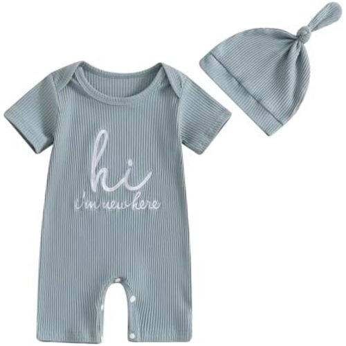 MERSARIPHY Newborn Baby Boy Girl Outfits Gender Neutral Baby Clothes Hi I'm New Here Coming Home Summer One Piece Rompers