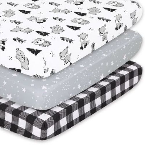 The Peanutshell Mini Crib Sheet Set - 3 Pack - Multiuse For Pack N Play, Playard, Playpen, Mini Crib - Woodland Animals