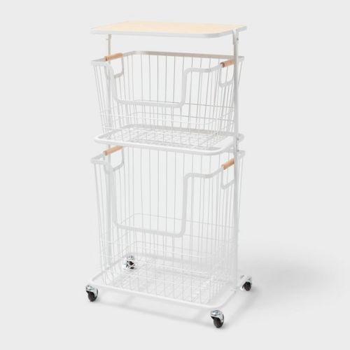 Wire Wood Basket Cart - White - Brightroom™