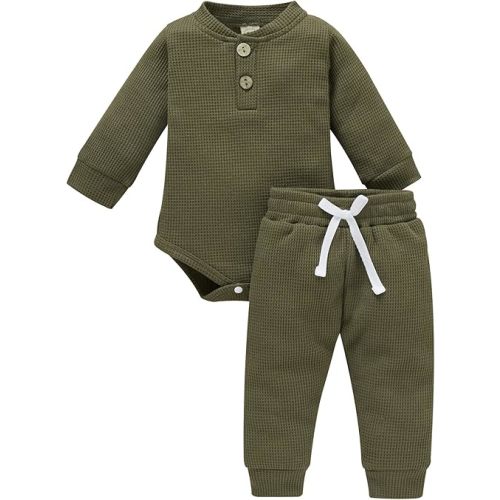 Ledy Champswiin Winter Newborn Baby Boy Girl Clothes Set Ribbed Outfits Unisex Infant Solid Long Sleeve Tops Pants 2PCS