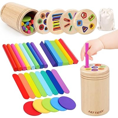 4 in 1 Wooden Color Sorting Toy, Montessori Toys for 2 3 4 Year Old