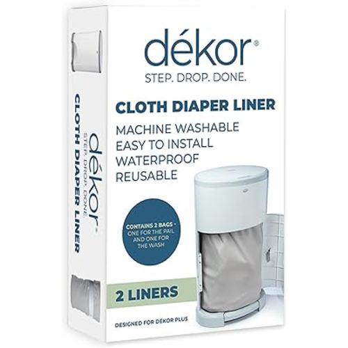 Diaper Dekor Cloth Diaper Liner | 2 Count | Gray | Perfect for Cloth Diapers | Just Step – Drop – Done | Quick & Easy to Replace | Fits the Diaper Dekor Plus Hands-Free Diaper Pail | Machine Washable