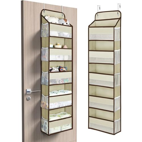 Yecaye 1 Pc 5 Tier Over the Door Organizer with 15 Pockets | 44lb Load Over the Door Storage | No Sagging Closet Organizers and Storage | Versatile Nursery Hanging Organizers for Home Dorm - Beige