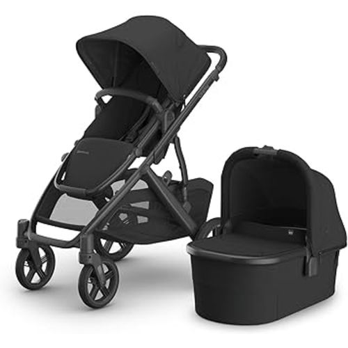 UPPAbaby Vista V3 Stroller + Bassinet V3 - Convertible Single-to-Double Stroller System- Bassinet, Toddler Seat, Bug Shield, Rain Shield Included - Jake (Charcoal/Carbon Frame/Black Leather)