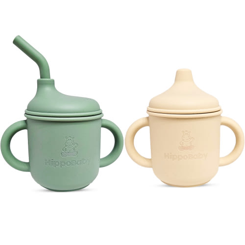 2 pack Silicone Sippy Cups with Straws for Babies and Toddlers (Mint/Cream)
