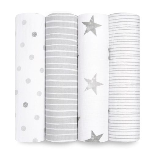 aden + anais Essentials Muslin Swaddle Blankets for Baby Girls and Boys, Newborn Receiving Blanket for Swaddling, 100% Cotton Baby Swaddle Wrap, 4 Pack, Dusty