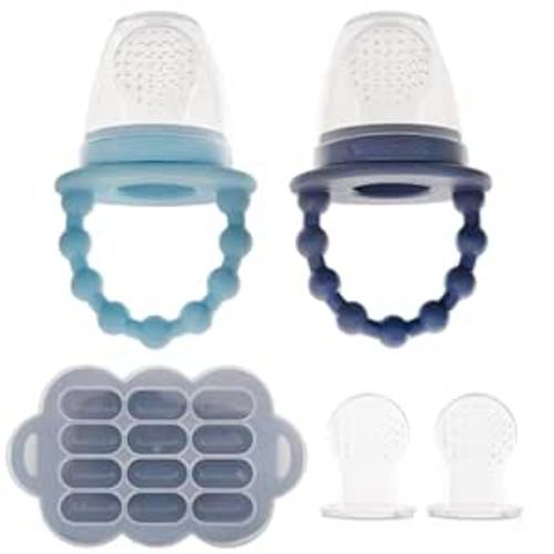 Amazon.com : WeeSprout Silicone Baby Food Feeders + Freezer Tray for Batch Prep, Set of 2, Introduce New Foods Safely, Double as Teething Toys, Includes 2 Extra Pouches & Travel Lids, Dishwasher Safe : Baby