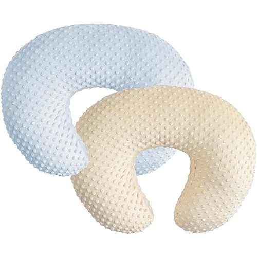 iEvolve Minky Nursing Pillow Cover Breast Feeding Pillow Cover Slipcover U Shape for Baby Boy Girl,Cover Only(Babyblue&Lightbeige, Pack of 2)