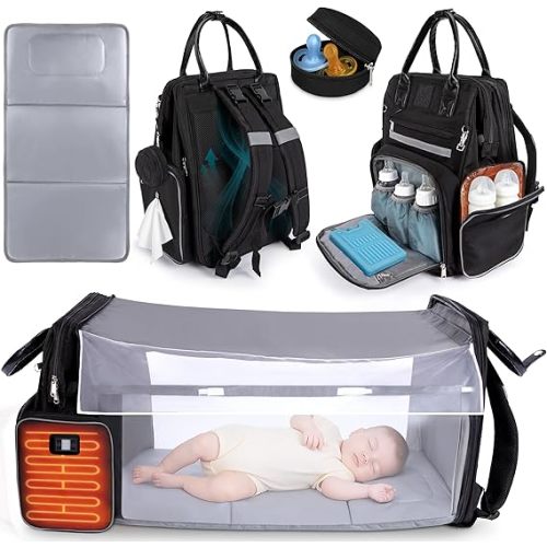 Award-Winning Large Diaper Bag with Changing Station – Eco-Friendly Evergreen Winner Large Diaper Bag Backpack w/ Heated Bottle Pockets, Premium All-in-One Backpack, Baby Essentials, Parents Gift