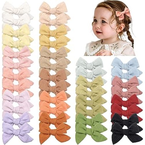 CÉLLOT 40 Pieces Girls Hair Bows Linen Fabric Bows Alligator Clips Hair Accessories for Little Girls Toddlers Kids and Teens