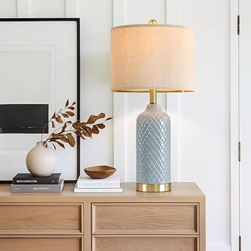 24.25" Table Lamp Modern Ceramic Blue Lamps for Living Room Bedroom Boho Bedside Table Lamps for Night Stands Nightstand Lamp Coastal Side End Table Lamps Reading Light Home Office Dorm Deco Gifts