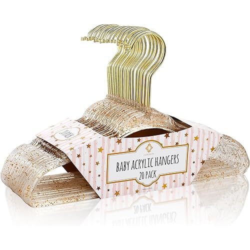 Concepts 20 Pack Premium Heavy Duty Glitter Acrylic Baby Hangers-Elegant for Baby Nursery Space-Saving Non-SlipClothes Hangers with Gold Hook