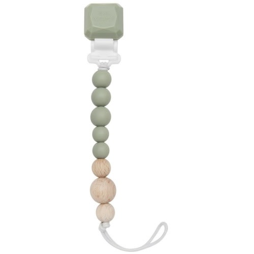 Loulou Lollipop Colour Pop Silicone & Wood Pacifier Clip Silver Sage