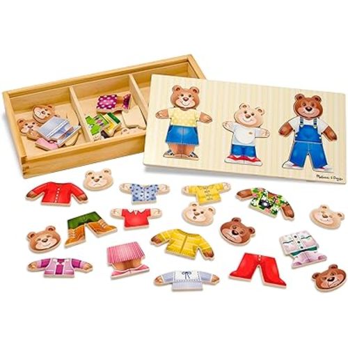 Melissa & Doug Mix 'n Match Wooden Bear Family Dress-Up Puzzle with Storage Case (45 pcs)