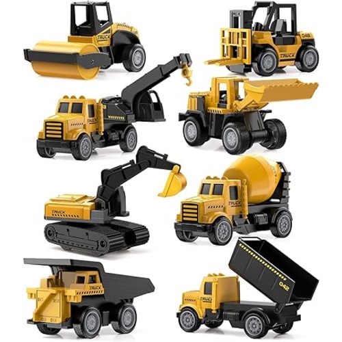 Geyiie Alloy Small Construction Cars Vehicles, Die Cast Mini Construction Truck Toys, Heavy Duty Bulldozers Excavator Cement Dump Toys Outdoor Easter Gifts for Kids Toddler