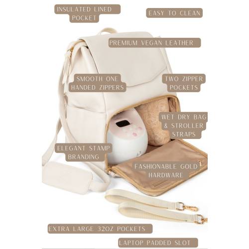 Mom Diaper Bag with Wet Dry Bag and Stroller Straps Vegan Leather Backpack Working Mom Bag Breast Pump Laptop Slot