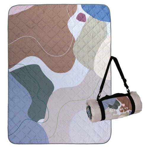 Exclusivo Mezcla XL Waterproof Picnic Blanket, Portable & Foldable, 60x80 Inches, Sandproof, Abstract Tan