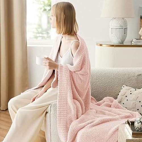 Bedsure Knit Throw Blanket for Couch - Super Soft, Cozy & Warm Fluffy Blanket, Breathable, Lightweight for Bed & Sofa, Crystal Pink, 50x60 Inches