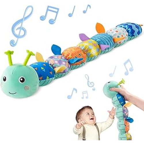 Sumobaby Baby Toys Musical Caterpillar, Stuffed Animal Activity Soft Toys with Teether,Multi-Sensory Crinkle, Rattle and Textures, for Tummy Time Baby Toys 0 to 12 Months Boys,Girls,Caterpillar(Blue)