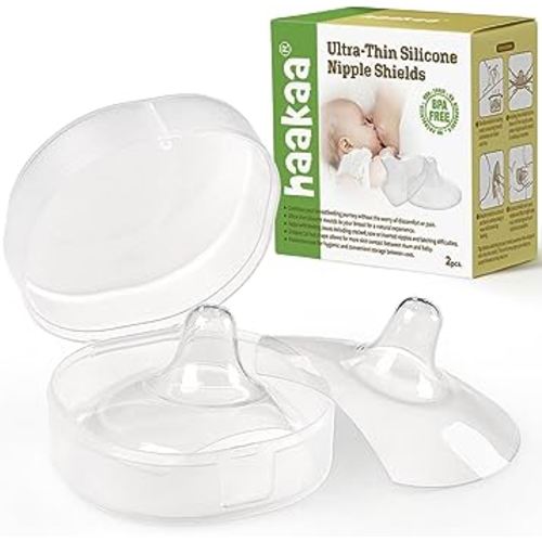 haakaa Nipple Shields 18mm for Newborn Breastfeeding with Latch Difficulties or Flat or Inverted Nipples, Breast Shields Extra-Thin & Extremely Soft, Come with Carry Case, 2pcs