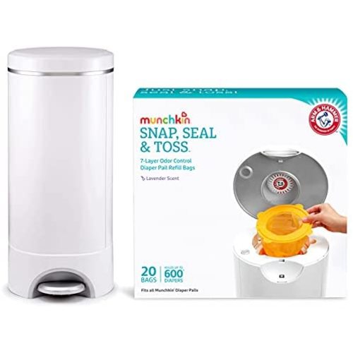 Munchkin Step Diaper Pail Powered by Arm & Hammer with Munchkin Arm & Hammer Diaper Pail Snap, Seal and Toss Refill Bags
