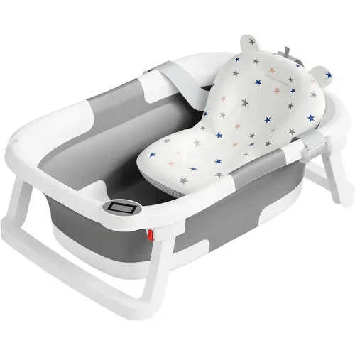 Collapsible Baby Bathtub,Baby Bath Tub with Soft Cushion & Thermometer,Baby Bathtub Newborn to Toddler 0-36 Months,Portable Travel Baby Tub