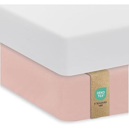 Sweety Fox 2-Pack Crib Sheets - Soft Jersey Cotton Fitted Sheets for Boys and Girls, Mini Crib Sheets, Toddler Bed Sheets (White/Pink)