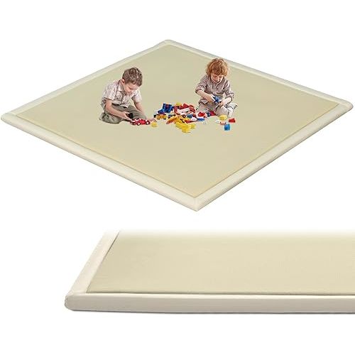 SUNYRISY Baby Play Mat for Floor 60 x 60in, 1.4in Thick Memory Foam Padded Play Mats Baby Rug, Soft Velvet Infants Toddler Kids Crawling Mat for Nursery, Non-Slip Bottom, Beige