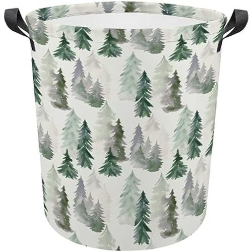 Misty Forest Laundry Basket,Retro Foggy Mountain Green Forest Tree Woodland Misty Cloudy Nature Landscape Laundry Clothes Hamper for Dorm Bathroom Bedroom Clothing Clothes Toys