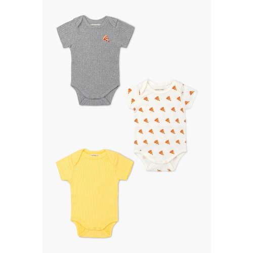 3-Pack Pizza Short Sleeve Bodysuits | 0-3 Months Monica + Andy | Pizza