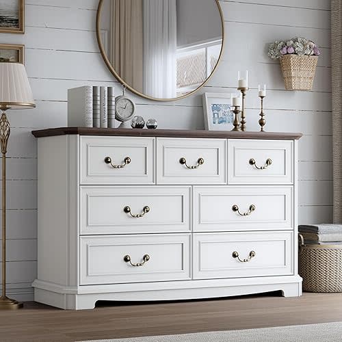 7-Drawer Dresser for Bedroom, Rustic Wooden Chest of Drawers with Natural Wood Texture, Vintage Storage Organizer for Bedroom, Living Room, Office, Hallway