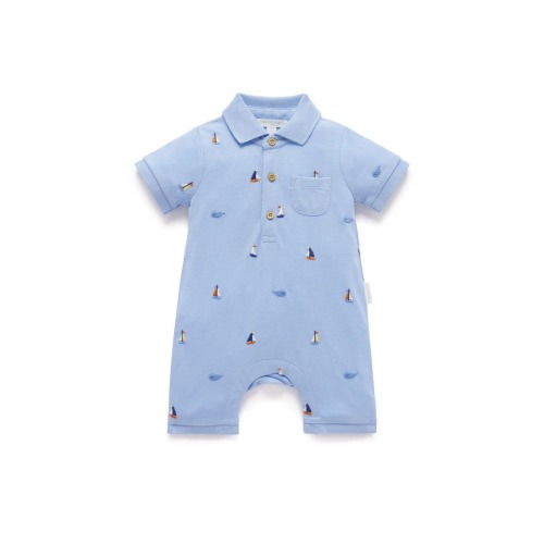 Embroidered Polo Romper, 3-6M