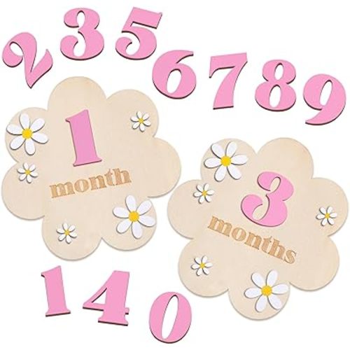 3D Wooden Daisy Baby Monthly Milestone Cards 1-12 Months Interchangeable Baby Months Signs Monthly Milestone Discs Baby Announcement Sign for Baby Shower Newborn Photo Props Gifts (Pink)