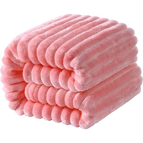 NTBAY Flannel Fuzzy Toddler Blanket, Fluffy Warm and Lightweight Reversible Stripes Design Baby Plush Blanket, 30x40 Inches, Pink