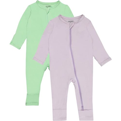 GUISBY Bamboo Baby Rompers, Footless 2 Way Zipper Long Sleeve Onesies Pajamas - Sage-mauve - 0-3 Months