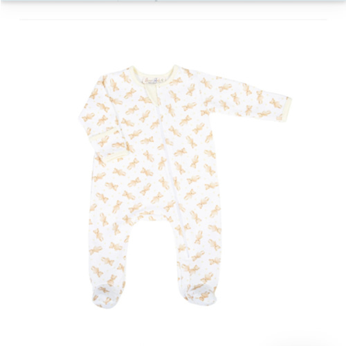 Teddy Print Zip Footie - Ivory