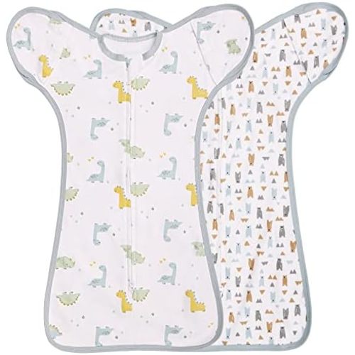 2 Pack Transition Swaddle with 2 Way Zipper, 2 in 1 Arms in/Out Transitional Arms Up Swaddle, Cotton Newborn Swaddle