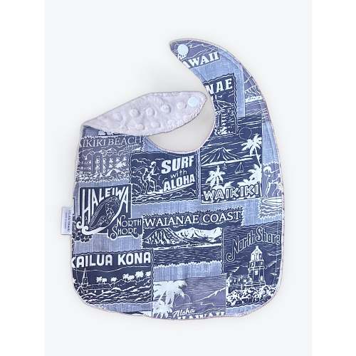 Hawaii Surf Breaks Minky Bib - Black | Olivia Clare Boutique
