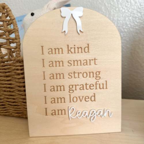 Positive Affirmation Sign Nursery Bow Decor Sign Baby Girl I am Beautiful Shelf Sitter Coquette Nursery Decor for Baby Girl Bow Sign