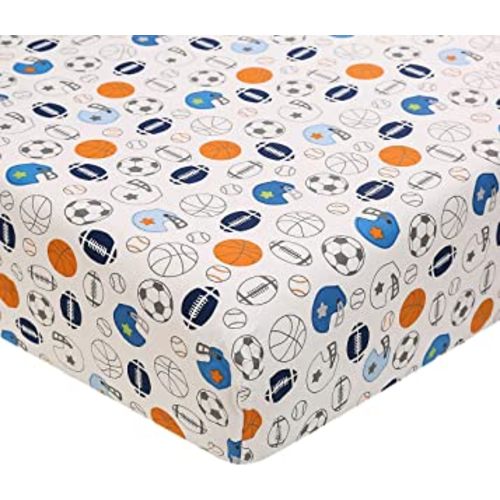 Crib Sheet - 1 Pack Sports Theme Nursery Bedding Sheet - Footballs Printed Standard Size Infant Bed Sheet Basketball Baby Boy Bed Linens for Crib by UOMNY